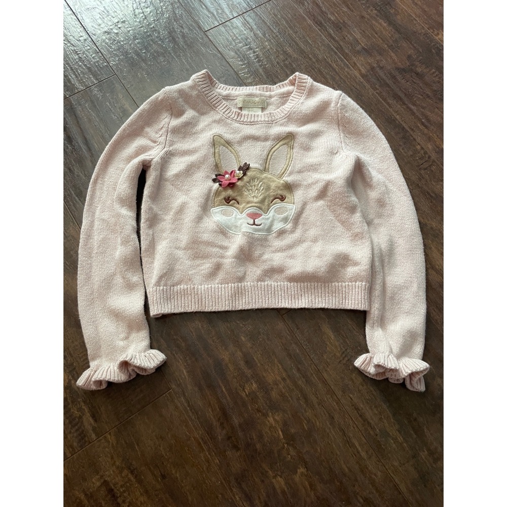 Cynthia Rowley Sweater Toddler 4T Pink Bunny Ruffle Sleeve Embroidered Knit